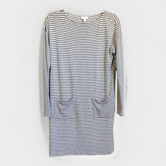J. Jill Dresses & Skirts - J JILL Women’s Stripe Jersey Shift Dress Size Small Gray Long Sleeve Pockets